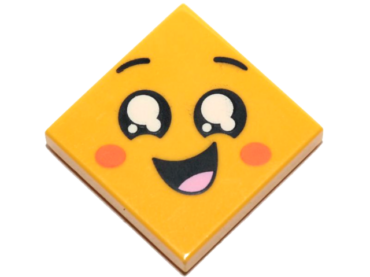 3068pb1199 - Tile 2 x 2 with Face, Smile Open Mouth, Black Eyes with White Pupils, Raised Eyebrows, Orange Cheeks Pattern