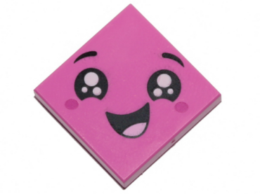 3068pb1205 - Tile 2 x 2 with Face, Smile Open Mouth, Black Eyes with White Pupils, Raised Eyebrows, Red Cheeks Pattern