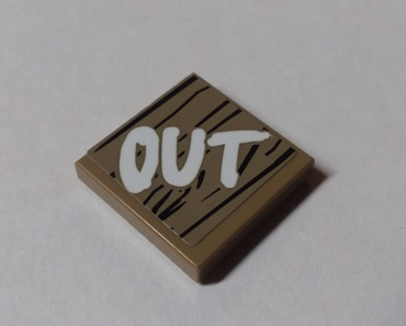 3068pb1233 - Tile 2 x 2 with White 'OUT' on Wood Grain Background Pattern (Sticker) - Set 70640