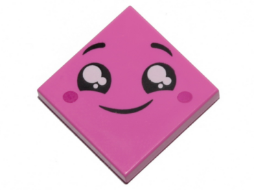 3068pb1237 - Tile 2 x 2 with Face, Smile, Black Eyes with White Pupils, Raised Eyebrows, Red Cheeks Pattern