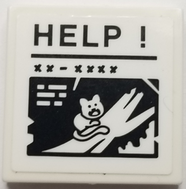 3068pb1242 - Tile 2 x 2 with Caption of Cat on Tree Branch, 'HELP !' and 'XX - XXXX' Pattern (Sticker) - Set 70902