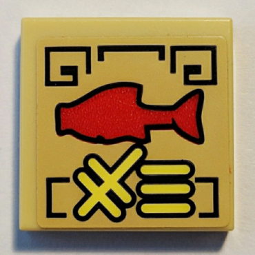 3068pb1320 - Tile 2 x 2 with Red Fish and Gold Ninjago Logogram '96' on Tan Background Pattern (Sticker) - Set 70607