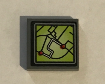3068pb1326 - Tile 2 x 2 with Lime GPS Map Screen with 2 Red Dots Pattern (Sticker) - Set 60139