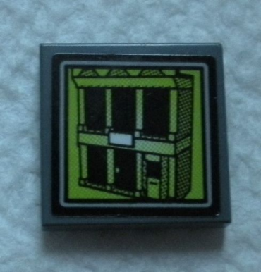 3068pb1327 - Tile 2 x 2 with Lime Video Screen with Jail Cell Building Pattern (Sticker) - Set 60139