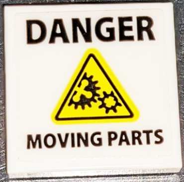3068pb1426 - Tile 2 x 2 with Black 'DANGER', 'MOVING PARTS', and Yellow Warning Triangle with Gears Pattern (Sticker) - Set 70631