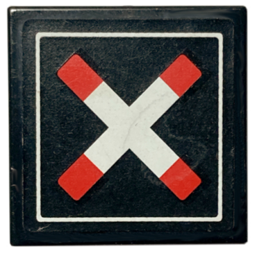 3068pb1444 - Tile 2 x 2 with Crossed Bars with Squared Ends and Thin Border (Train Crossing) Pattern (Sticker) - Sets 60051 / 60098