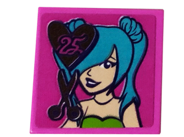 3068pb1455 - Tile 2 x 2 with Heart and '25', Scissors and Girl with Medium Azure Hair Pattern (Sticker) - Set 41391