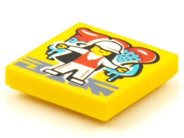 3068pb1579 - Tile 2 x 2 with BeatBit Album Cover - Minifigure in White Cap and Red Tank Top Pattern