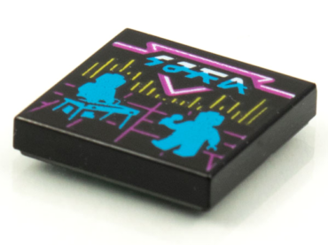 3068pb1614 - Tile 2 x 2 with BeatBit Album Cover - Dark Azure Keyboardist and Singer Silhouettes Pattern