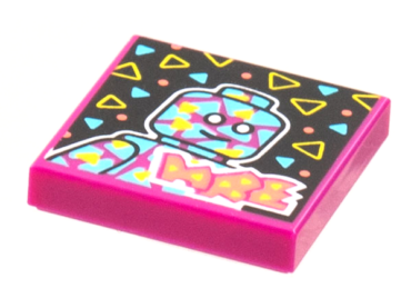 3068pb1773 - Tile 2 x 2 with BeatBit Album Cover - Minifigure on Black Background with Medium Azure and Yellow Triangles Pattern