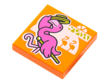 3068pb1876 - Tile 2 x 2 with BeatBit Album Cover - Dark Pink Flamingo with Lime Hat and Cane Pattern