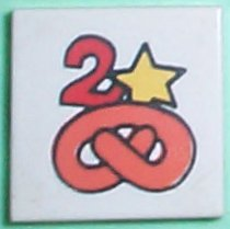 3068pb2457 - Tile 2 x 2 with Fabuland Pretzel, '2', and Star Pattern