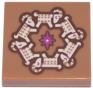 3068pb2708 - Tile 2 x 2 with Tan and Reddish Brown Big Horn Sheep Wreath and Magenta Star Pattern