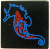 3068px11 - Tile 2 x 2 with Blue and Red Seahorse Pattern
