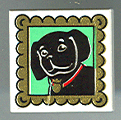 3068px17 - Tile 2 x 2 with Black Dog with Red Collar Portrait in Gold Frame Pattern