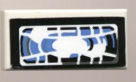 3069pb0025 - Tile 1 x 2 with Black, Blue, Dark Gray, and White Headlight Pattern (Sticker) - Set 8207