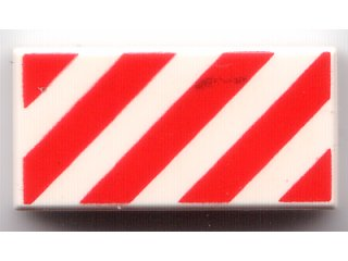 3069pb0034 - Tile 1 x 2 with Red and White Danger Stripes Pattern