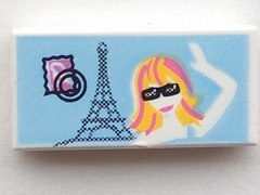3069pb0041 - Tile 1 x 2 with Eiffel Tower and Girl Waving Pattern