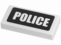 3069pb0080 - Tile 1 x 2 with White 'POLICE' on Black Background Pattern (Sticker) - Sets 7235 / 7236 / 7237