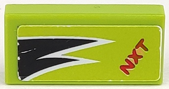 3069pb0121 - Tile 1 x 2 with Red 'NXT' and Black and White Flames Pattern (Sticker) - Set 8119