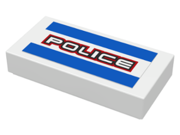 3069pb0205 - Tile 1 x 2 with Blue Lines and White 'POLICE' with Black and Red Outline Pattern (Sticker) - Set 8301