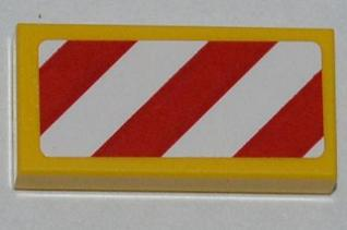 3069pb0231 - Tile 1 x 2 with Red and White Danger Stripes (White Corners) Pattern (Sticker) - Set 5884