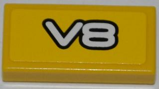 3069pb0256 - Tile 1 x 2 with White 'V8' Pattern (Sticker) - Set 8148