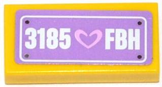 3069pb0290 - Tile 1 x 2 with Heart and '3185 FBH' on Medium Lavender Background Pattern (Sticker) - Set 3185