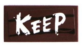 3069pb0293 - Tile 1 x 2 with White 'KEEP' on Wood Grain Background Pattern (Sticker) - Set 70800