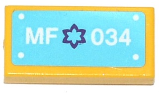 3069pb0329 - Tile 1 x 2 with Dark Purple Star / Flower and 'MF 034' Pattern (Sticker) - Set 41034