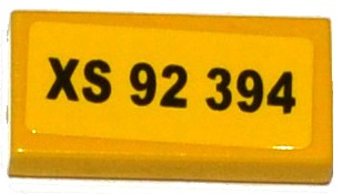 3069pb0336 - Tile 1 x 2 with Black 'XS 92 394' Pattern (Sticker) - Set 76015