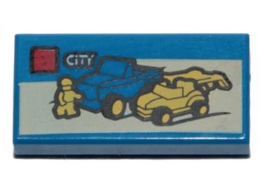 3069pb0387 - Tile 1 x 2 with Lego Dune Buggy Transporter and 'CITY' Set Box Pattern