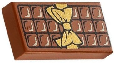3069pb0440 - Tile 1 x 2 with Candy Bar Chocolate Blocks and Gold Bow Pattern