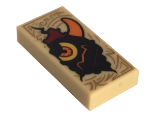 3069pb0446 - Tile 1 x 2 with Dark Tan Markings and Black Monster Head with Yellow Eye and Orange Horn Pattern (Nexo Knights Book of Evil)