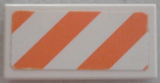 3069pb0604 - Tile 1 x 2 with Orange and White Danger Stripes Pattern (Sticker) - Set 7739