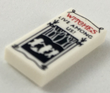 3069pb0657 - Tile 1 x 2 with Red and Black 'WITCHES LIVE AMONG US!' Flyer Pattern