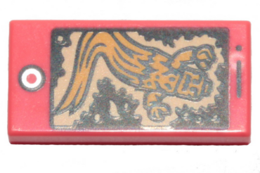 3069pb0723 - Tile 1 x 2 with Cell Phone / Smartphone and Bright Light Orange Ghost Pattern