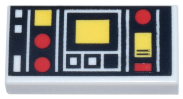 3069pb0785 - Tile 1 x 2 with Red and Yellow Controls and Two White Squares on Left Pattern