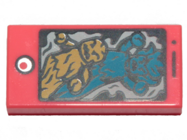 3069pb0791 - Tile 1 x 2 with Cell Phone / Smartphone with Bright Light Orange and Dark Azure Ghosts Pattern