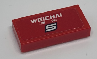 3069pb0805 - Tile 1 x 2 with White 'WEICHAI' and Characters Below and Number 5 with Black Border on Red Rectangular Background Pattern (Sticker) - Set 75879