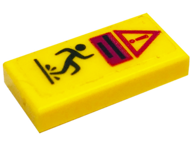 3069pb0826 - Tile 1 x 2 with Warning Triangle Symbol with Exclamation Mark, Lines and Person Slipping in Water Pattern (Sticker) - Set 41318