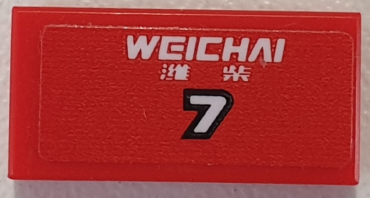 3069pb0830 - Tile 1 x 2 with White 'WEICHAI' and Number 7 with Black Border on Red Background Pattern (Sticker) - Set 75879