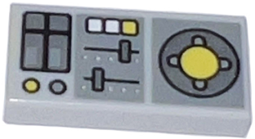 3069pb0847 - Tile 1 x 2 with Vehicle Control Panel, Silver Sliders, Yellow Buttons, Dark Bluish Gray Panels Pattern