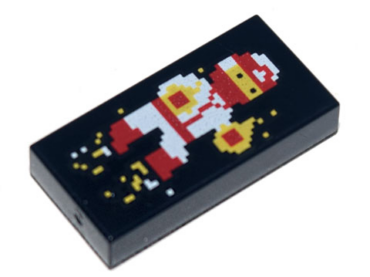 3069pb0878 - Tile 1 x 2 with Pixelated Red and White Ninja with Hands on Fire Pattern
