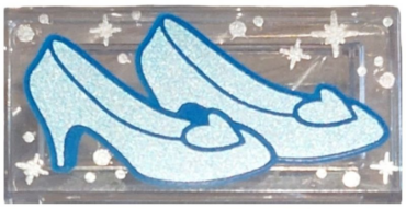 3069pb0879 - Tile 1 x 2 with Metallic Light Blue Glass Slippers Pattern