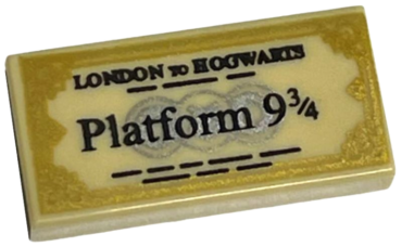 3069pb0974 - Tile 1 x 2 with Black 'LONDON TO HOGWARTS' and 'Platform 9 3/4' Train Ticket with Gold Edges Pattern