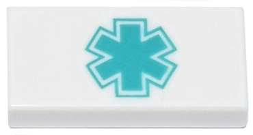3069pb1170 - Tile 1 x 2 with Dark Turquoise EMT Star of Life Pattern