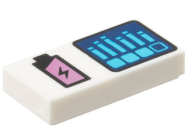 3069pb1206 - Tile 1 x 2 with Black and Metallic Pink Battery Charge and Dark Blue Screen with Dark Azure Bar Graph Pattern