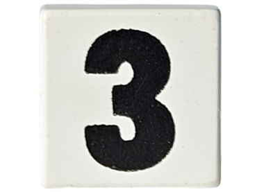 3070p08 - Tile 1 x 1 with Black Number 3 Bold Pattern