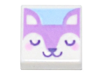 3070pb187 - Tile 1 x 1 with Medium Lavender Dog Face with Dark Purple Closed Eyes, Nose, and Mouth Pattern